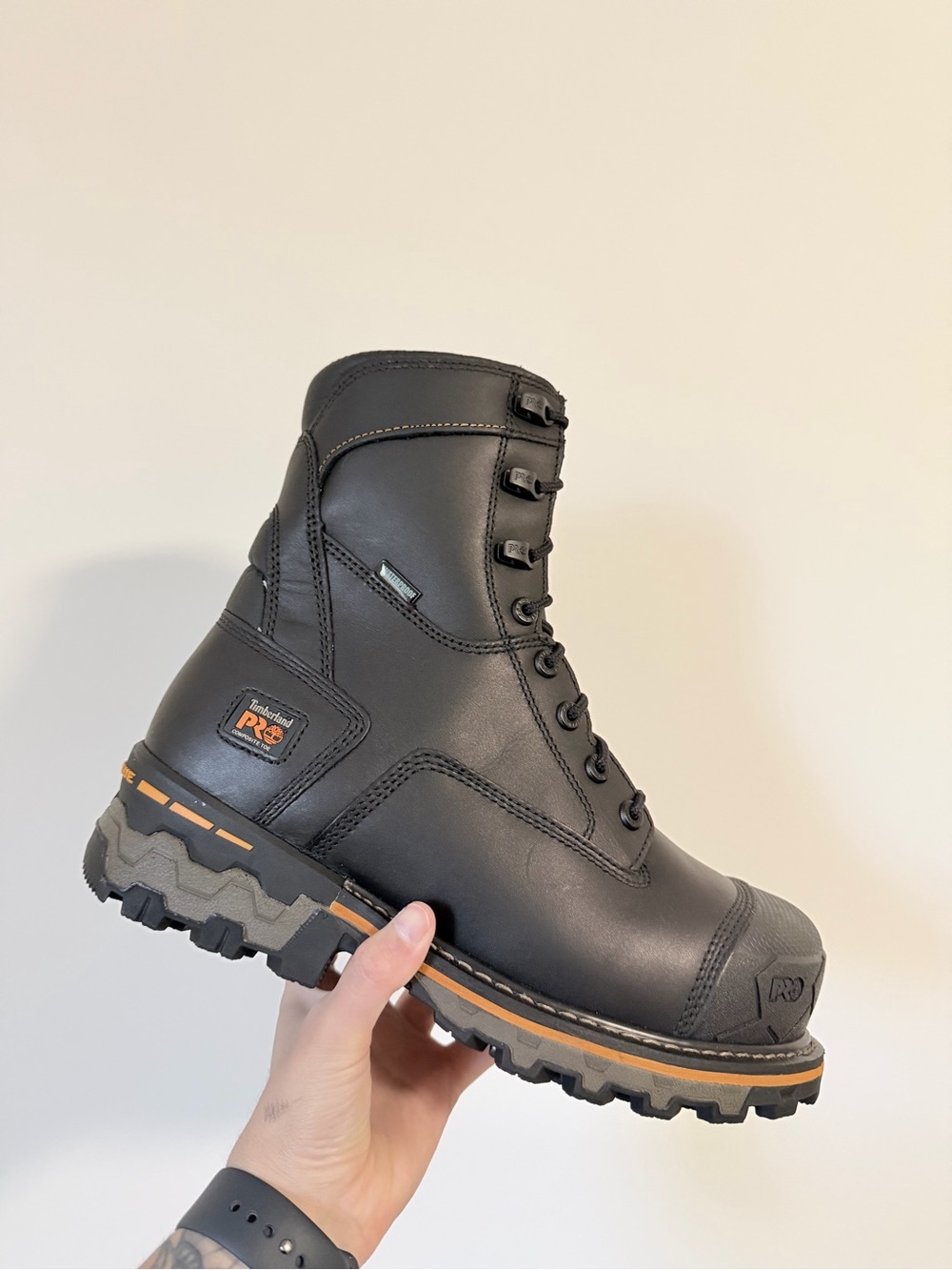 Timberland Black Work Boot with Orange Accent